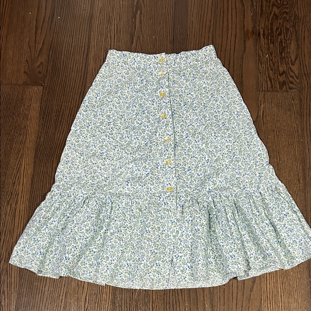 Vtg You Babes white green blue floral button down Prairie cottage boho skirt